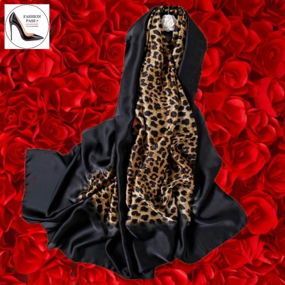 Luxury 100% SILK SATIN Large Shawl Leopard Print Scarf Animal Print Wrap Coverup - Picture 1 of 11